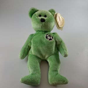 Ty Beanie Baby Kicks the Soccer Bear Push Toy Rare Errors Tag protector
